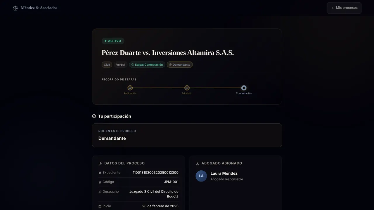 Portal del cliente con la marca de la firma (datos de ejemplo)